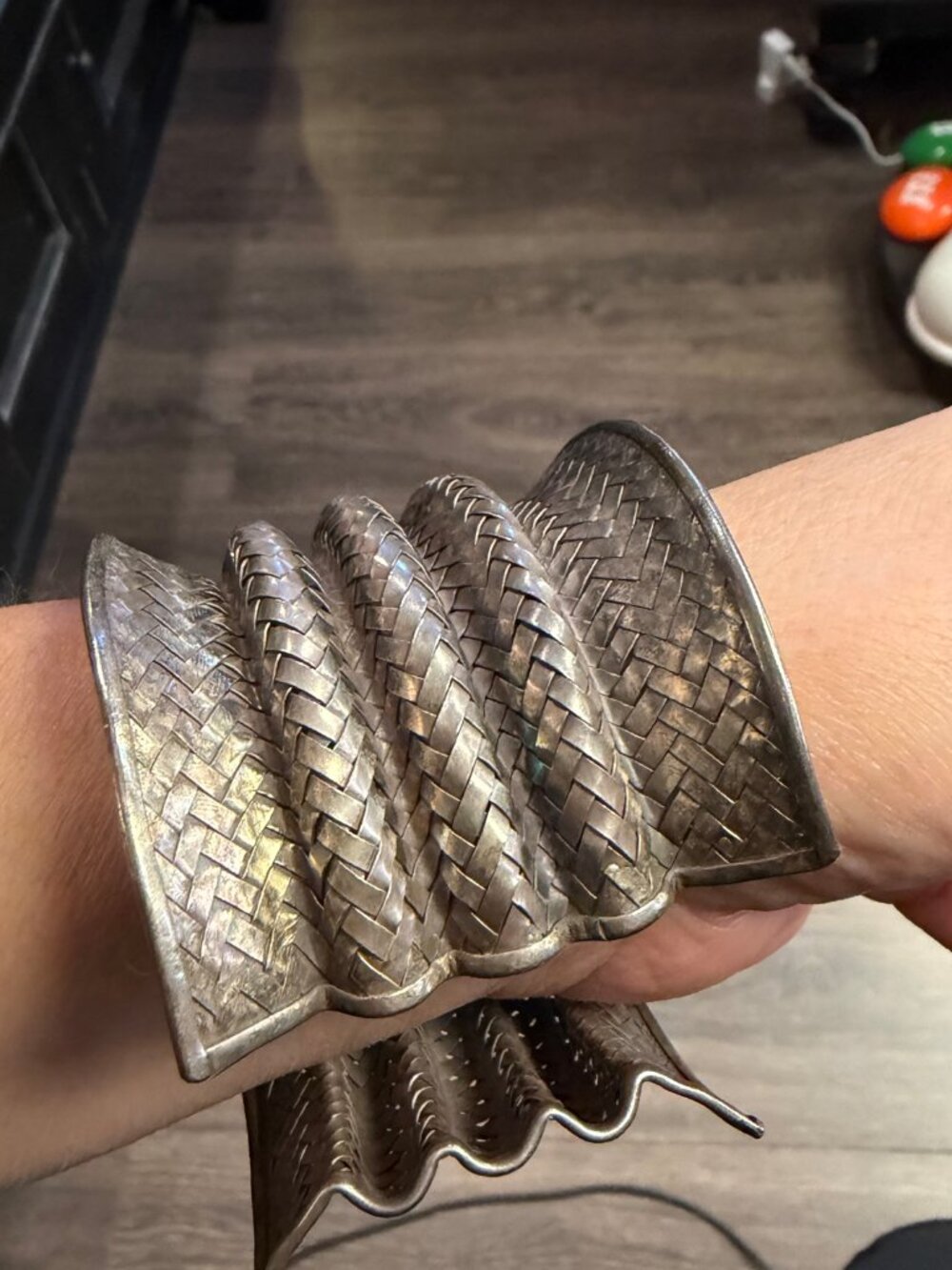Vintage Silver-Tone Woven Metal Sculptural Wide Cuff Bracelet - Picture 2 of 5